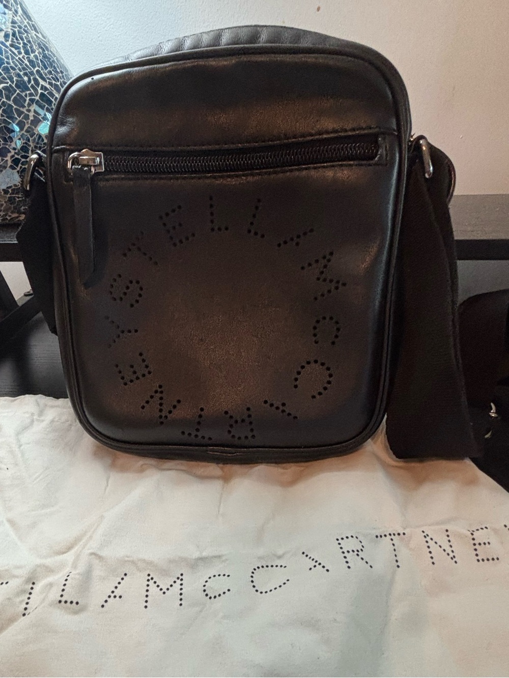 Authentic Stella McCartney Perforated Logo Camera Crossbody Bag - Black